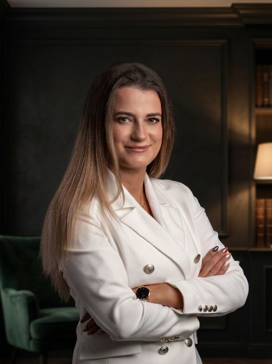 Adwokat Aleksandra Poniatowska-Boruk w białej marynarce